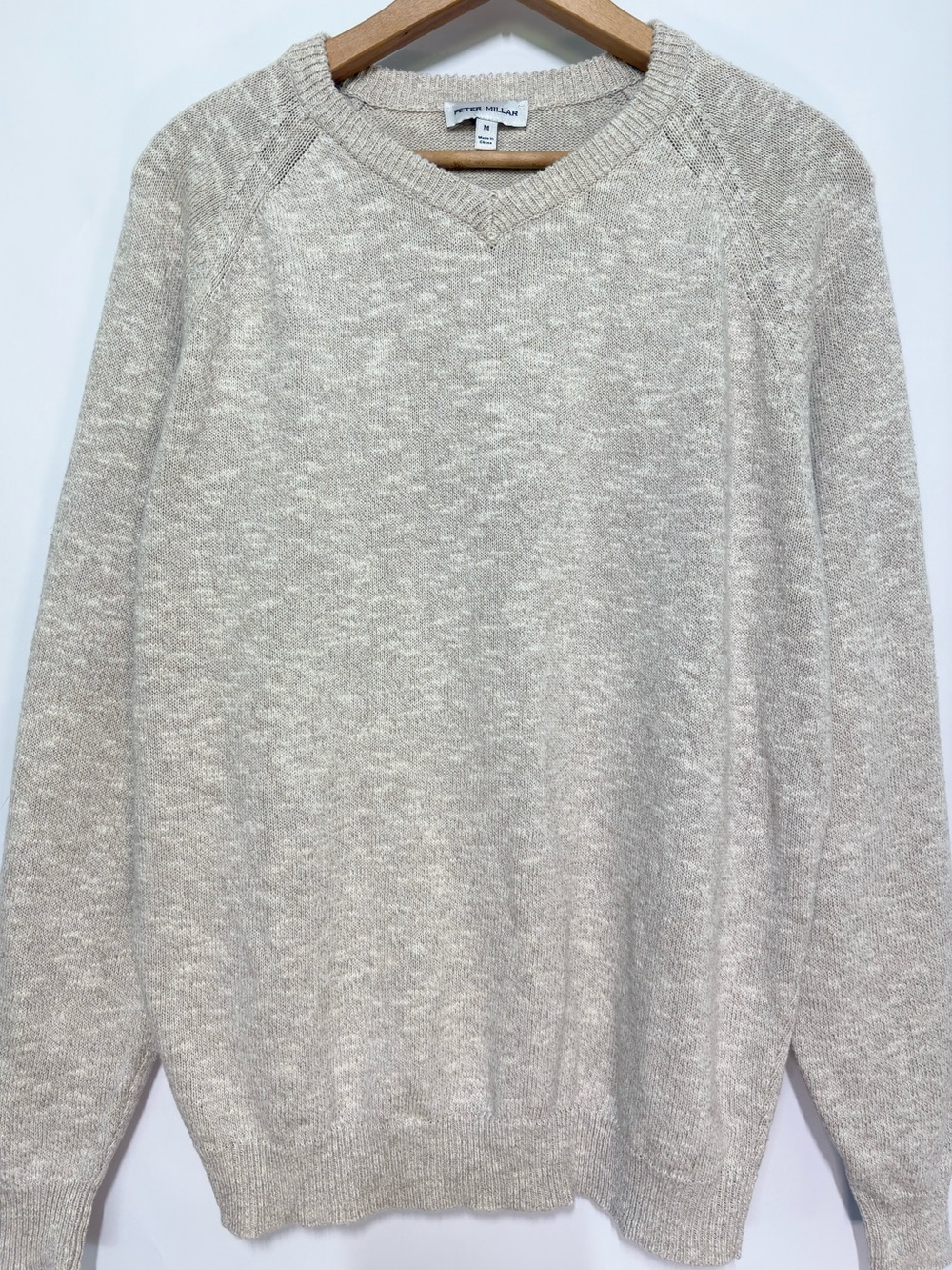 Peter Millar Mens M V Neck Sweater Oatmeal Beige Lightweight Knit Pullover